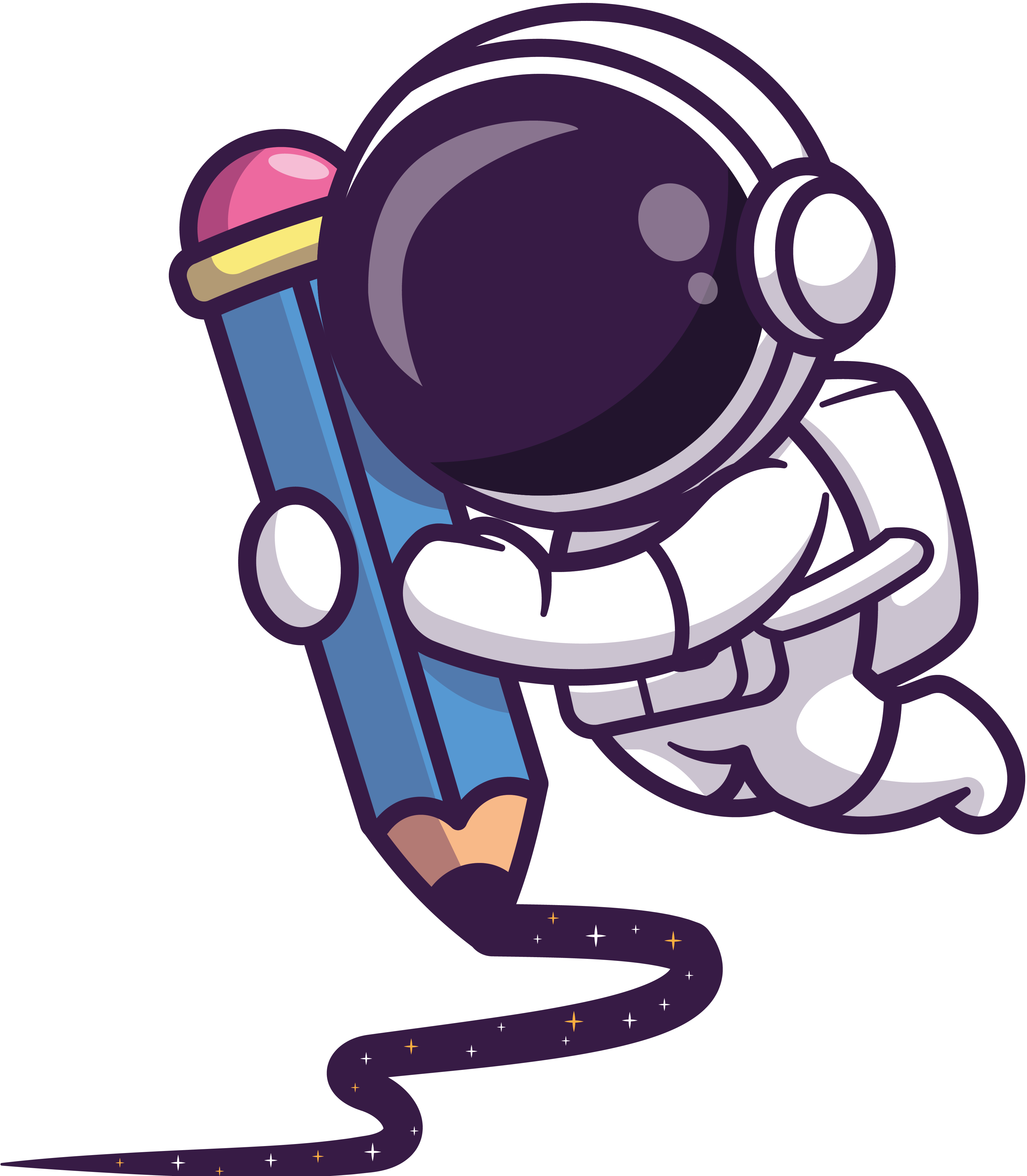 Astronaut hält einen großen Stift und zeichnet damit eine Linie.